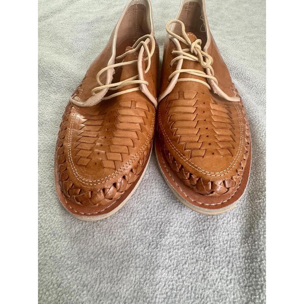 roolee woven boho leather huarache oxfords tan lace up artisan shoes